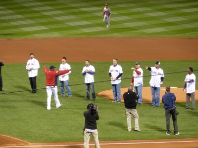The players from 2004-preparing for the first pitch